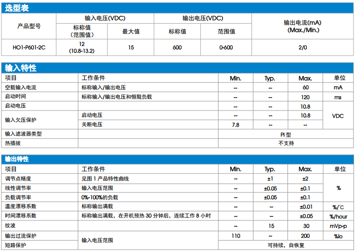 金升陽HO1-P601-2C系列電源模塊
